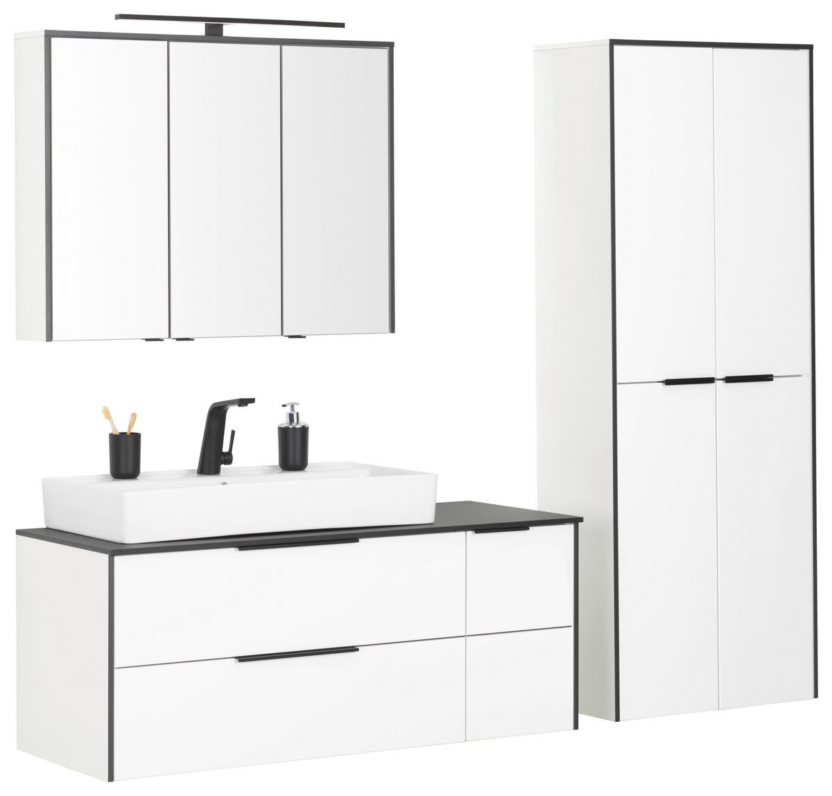 BADEZIMMER  in 122,4 cm  - Weiß Hochglanz/Schwarz, Basics, Glas/Keramik (122,4cm) - Voleo