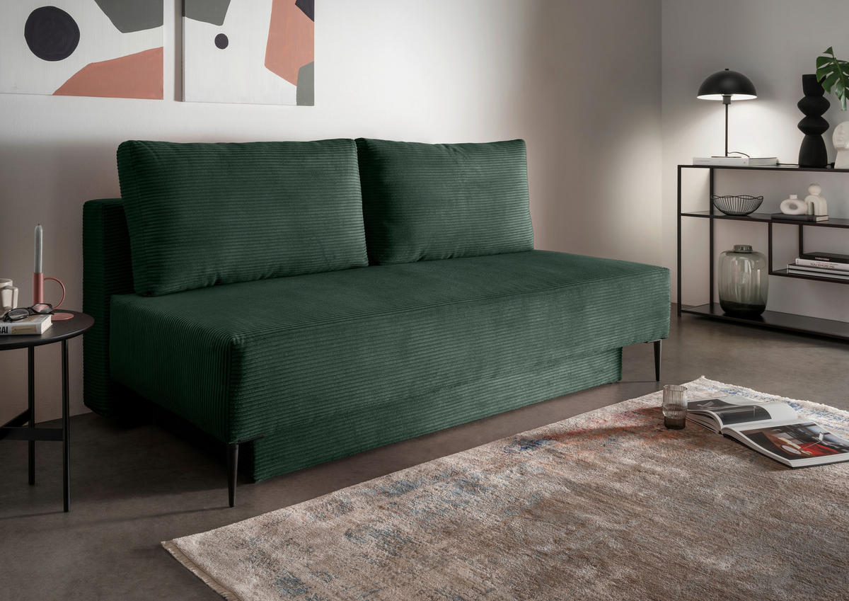 SCHLAFSOFA in Cord Dunkelgrün  - Dunkelgrün/Schwarz, Modern, Textil/Metall (198/90/100cm) - Livetastic
