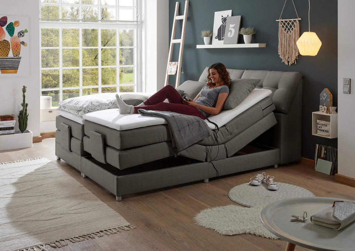 BOXSPRINGBETT 180/200 cm  in Grau  - Silberfarben/Grau, Design, Kunststoff/Textil (180/200cm) - Esposa