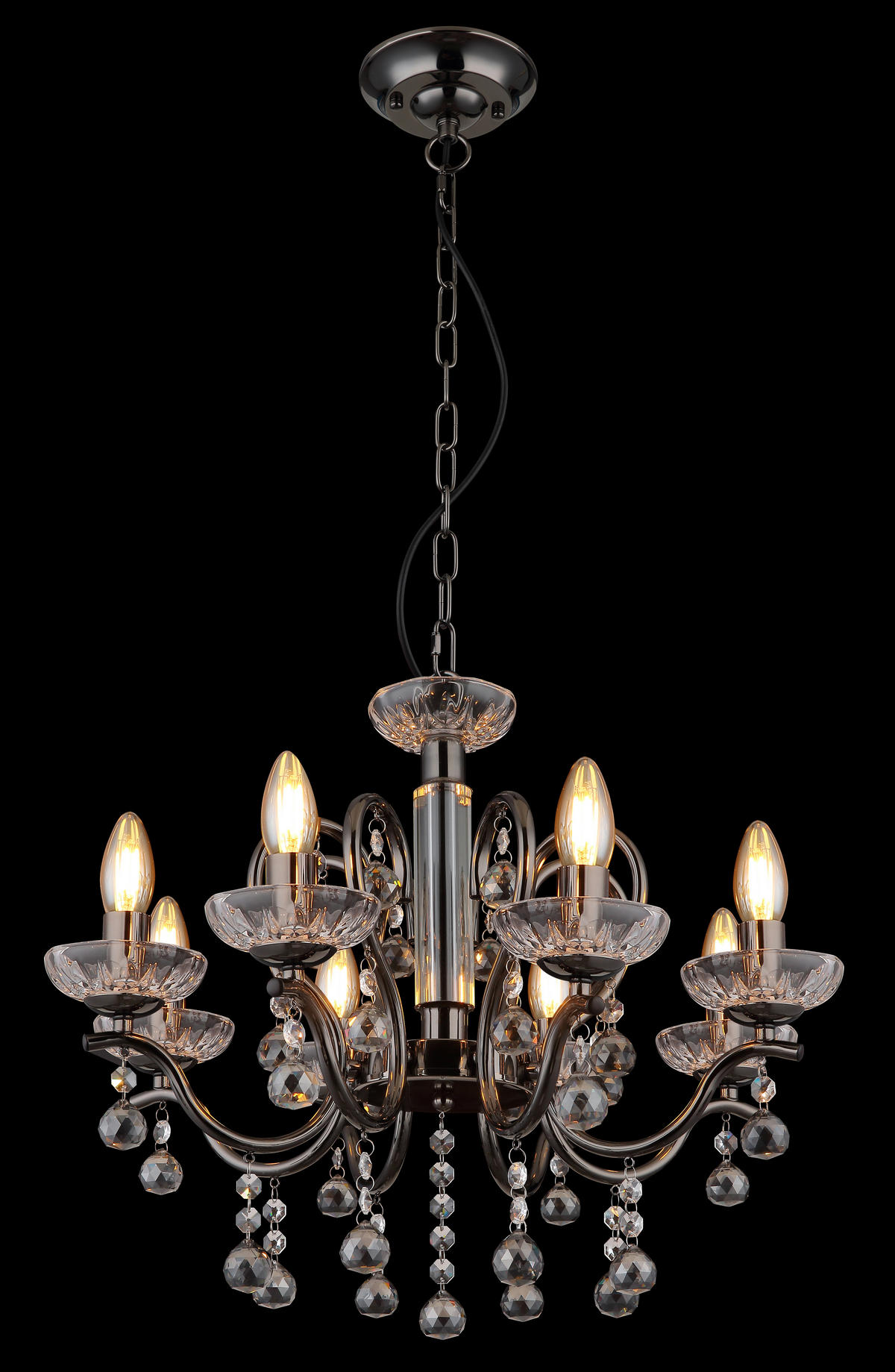 KRONLEUCHTER 52/125 cm    - Klar/Schwarzchrom, Konventionell, Glas/Metall (52/125cm) - Globo