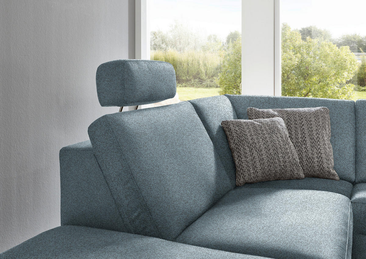 ECKSOFA in Mikrofaser Blau  - Blau/Alufarben, Design, Textil/Metall (242/275cm) - Dieter Knoll