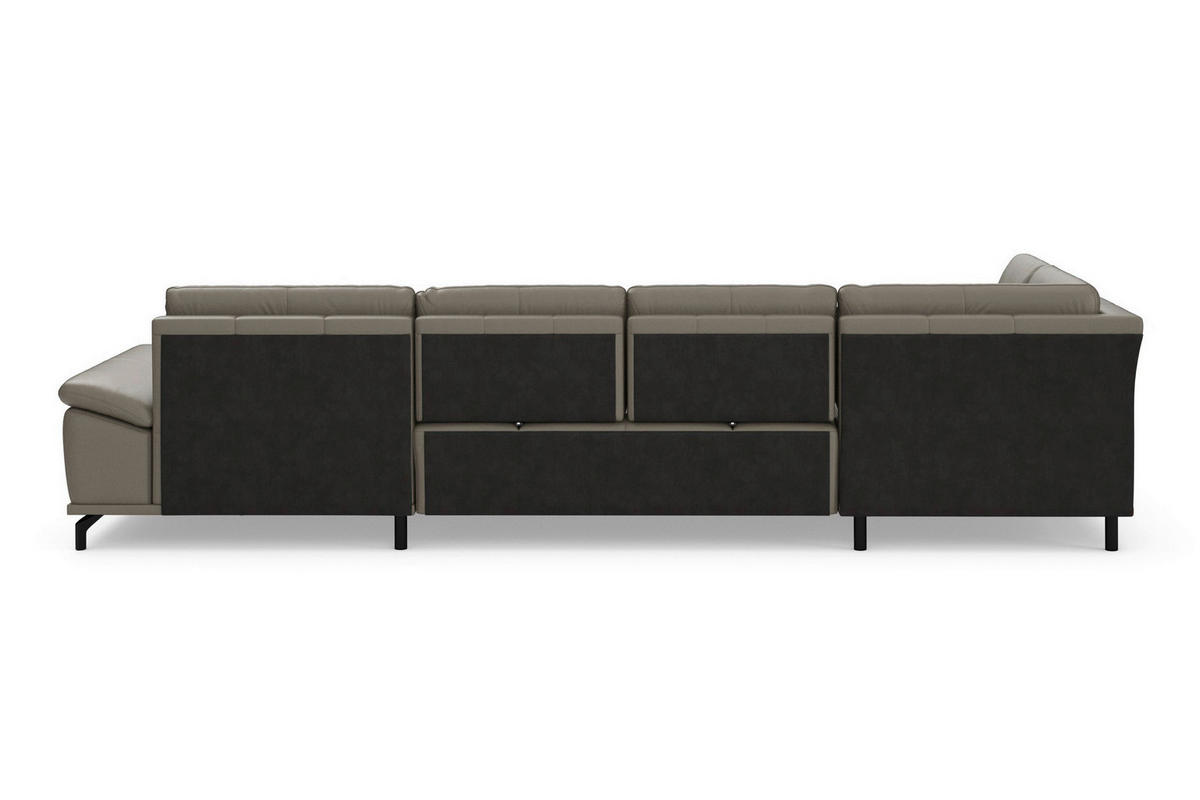 SEDACÍ SOUPRAVA, kůže, šedá - šedá/černá, Basics, kov/textil (223/363/176cm) - Sit & More