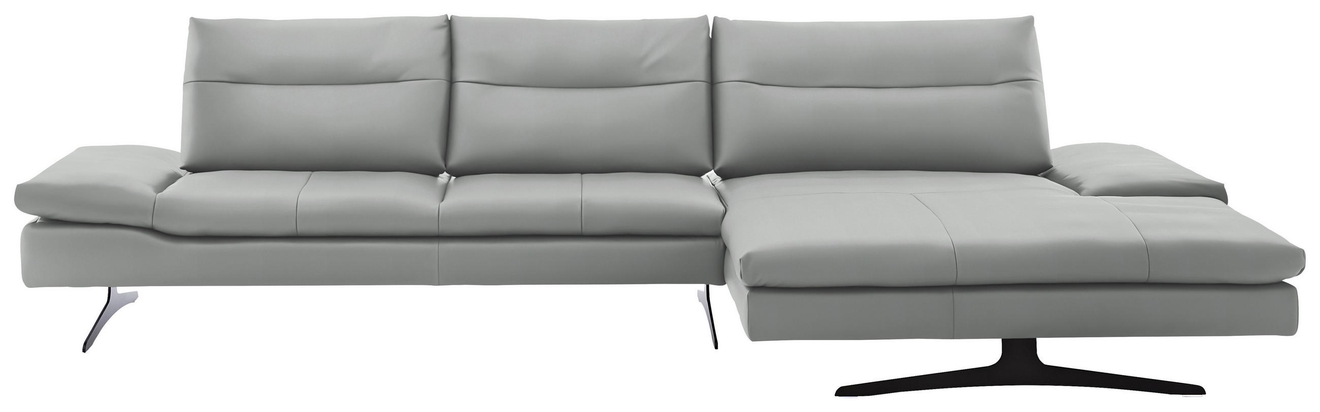 ECKSOFA in Echtleder Grau  - Schwarz/Grau, Modern, Leder/Metall (342/158cm) - Chilliano