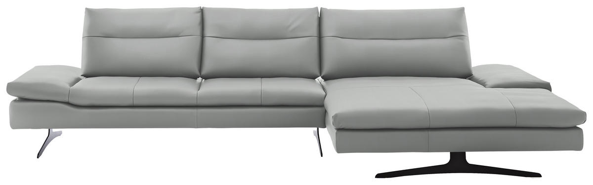 ECKSOFA in Echtleder Grau  - Schwarz/Grau, Modern, Leder/Metall (342/158cm) - Chilliano