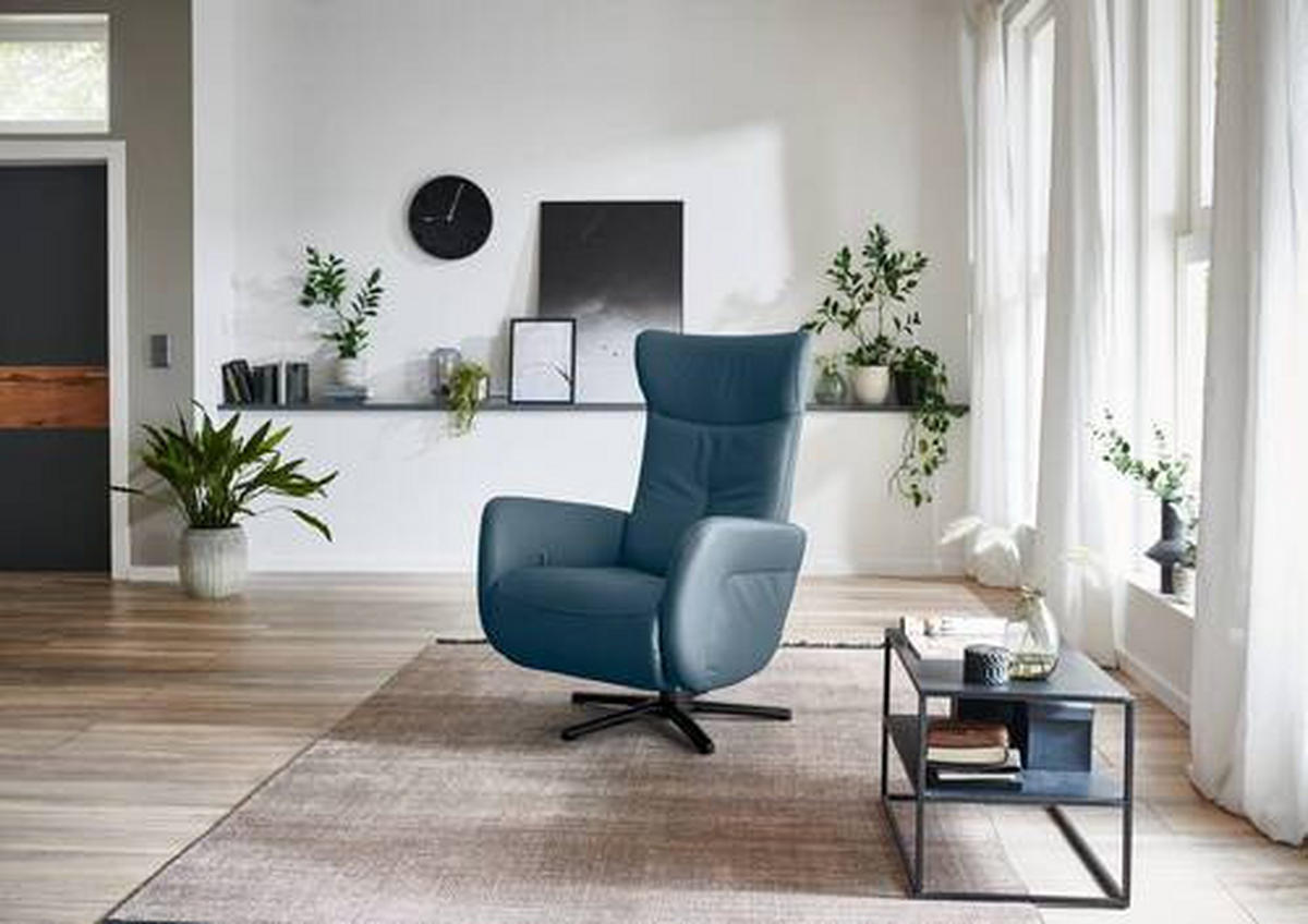 RELAXSESSEL in Leder Blau  - Blau/Schwarz, Design, Leder/Metall (76/112/83cm) - Beldomo Speed