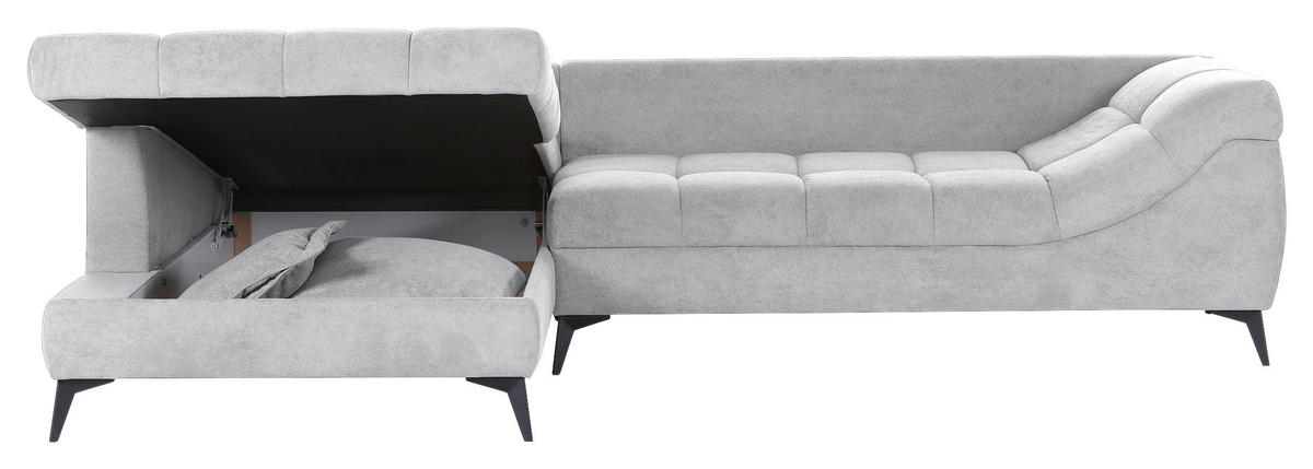 ECKSOFA in Flachgewebe Grauweiß  224/307 cm  - Grauweiß/Schwarz, Design, Textil/Metall (224/307cm) - Stylife