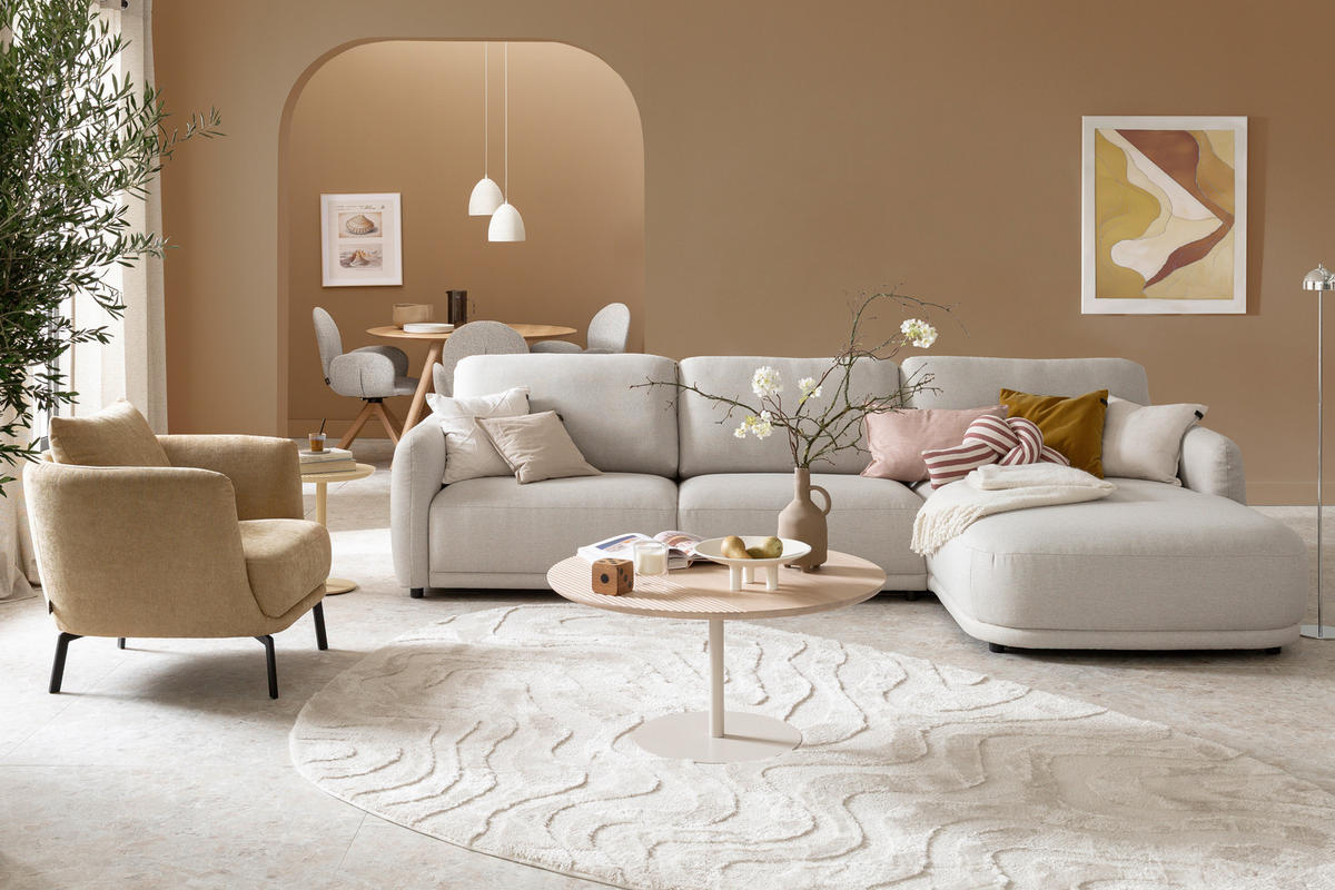 ECKSOFA  in Chenille Naturfarben  318/188 cm  - Schwarz/Naturfarben, Design, Kunststoff/Textil (318/188cm) - Schöner Wohnen