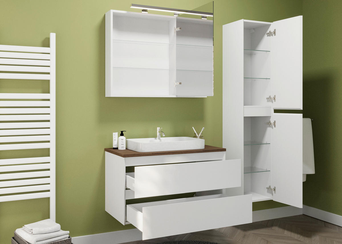 ELEMENT S OGLEDALOM  bijela  - bijela, Moderno, staklo/drvni materijal (90/70/16cm)