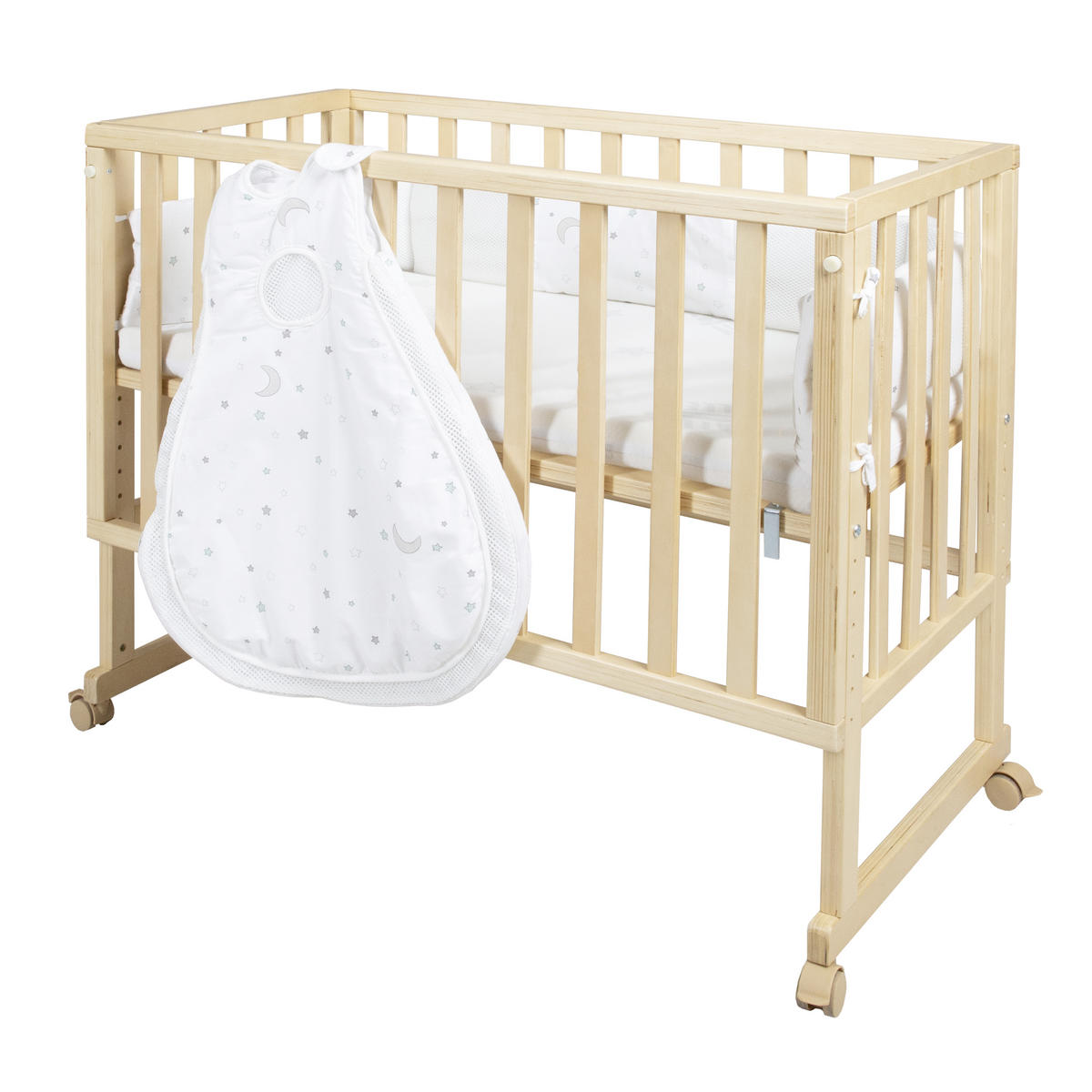 BEISTELLBETT Stubenbett 3 in 1 Sternenzauber  - Hellgrau/Naturfarben, Basics, Holzwerkstoff/Textil (49,5/85,5/90cm) - Roba