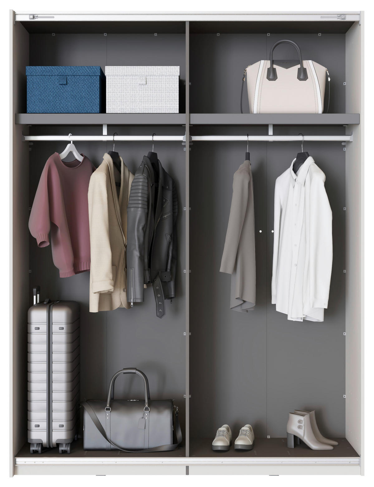 SKRIŇA S POS. DVER. – HOR.VED, kašmírová, 150/217,5/61 cm - čierna/kašmírová, Basics, kov/kompozitné drevo (150/217,5/61cm) - Xora