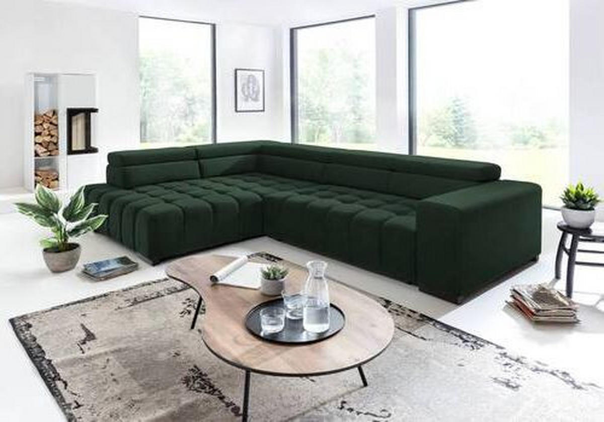 ECKSCHLAFSOFA in Velours Grün  - Schwarz/Grün, Design, Holz/Textil (201/307cm) - Livetastic