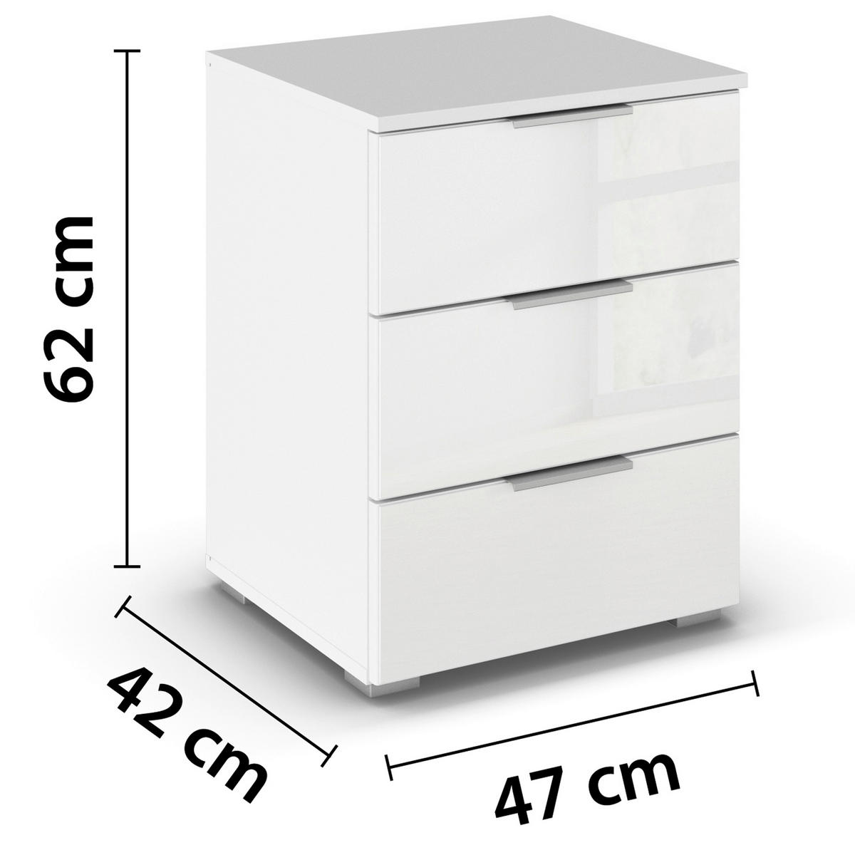 ÉJJELISZEKRÉNY fehér  - alumíniumszínű/fehér, Basics, műanyag/faalapú anyag (47/62/42cm) - Carryhome