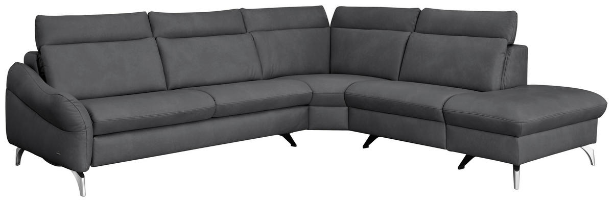 ECKSOFA in Echtleder Dunkelgrau  - Edelstahlfarben/Dunkelgrau, Konventionell, Leder/Metall (296/242cm) - Himolla Komfortklass