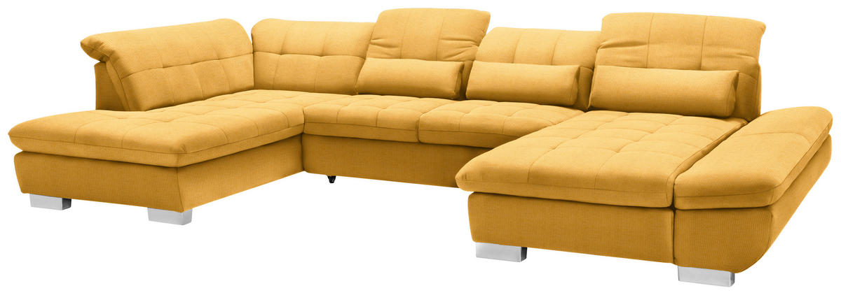 WOHNLANDSCHAFT in Mikrofaser Gelb  - Chromfarben/Gelb, Design, Kunststoff/Textil (211/350/204cm) - Xora
