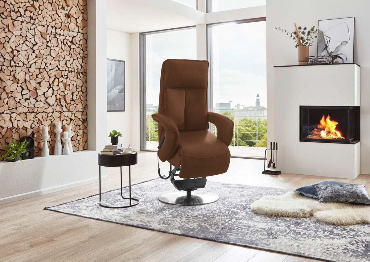 RELAXSESSEL in Leder Hellbraun  - Chromfarben/Hellbraun, Design, Leder/Metall (77/110/87cm) - Valdera