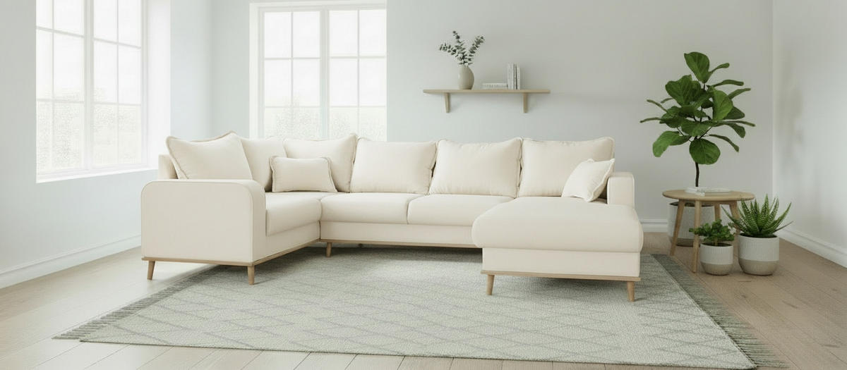 WOHNLANDSCHAFT Textilgeflecht Ecru  - Wengefarben/Ecru, Design, Holz/Textil (167/296/170cm) - Livetastic