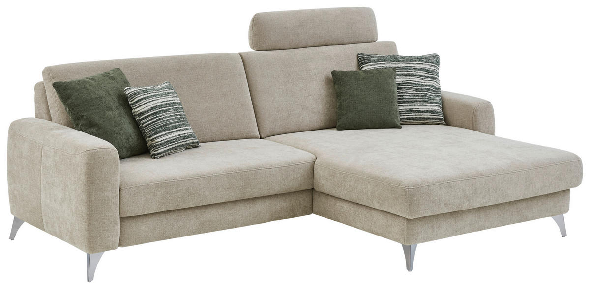 ECKSOFA  Chenille Beige  - Chromfarben/Beige, Design, Textil/Metall (222/167cm) - Beldomo Comfort