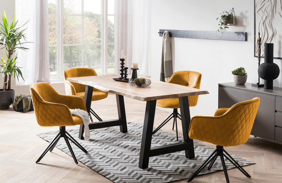 ESSTISCH in Holz 220/110/76,5 cm  - Schwarz/Naturfarben, MODERN, Holz/Metall (220/110/76,5cm) - Livetastic