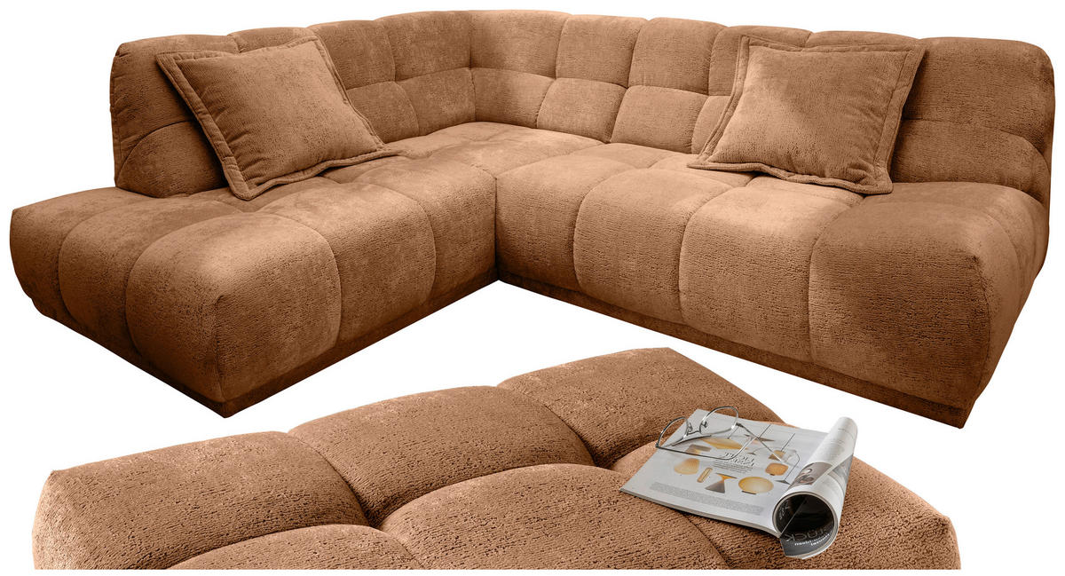 ECKSOFA ITALIA Koralle Chenille Hocker  - Koralle/Schwarz, MODERN, Kunststoff/Textil (254/203cm) - Livetastic
