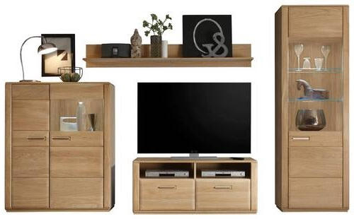 WOHNWAND in Eichefarben 319/209/51 cm - Eichefarben/Silberfarben, Design, Glas/Holz (319/209/51cm) - Livetastic