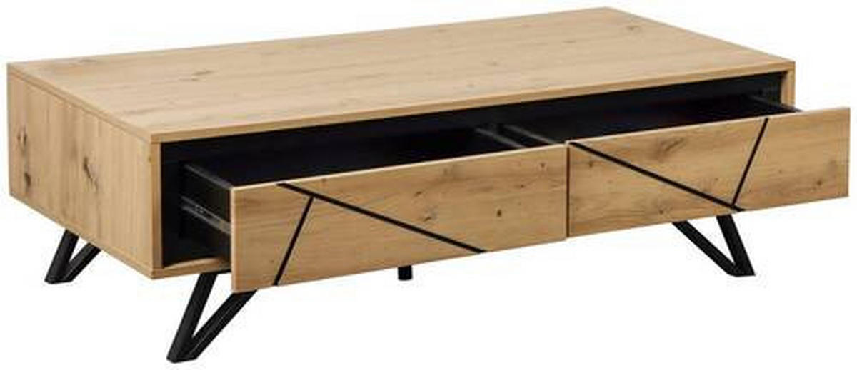 COUCHTISCH Metall, Holzwerkstoff  - Eichefarben/Schwarz, Lifestyle, Holzwerkstoff/Metall (120/60/38cm) - MID.YOU