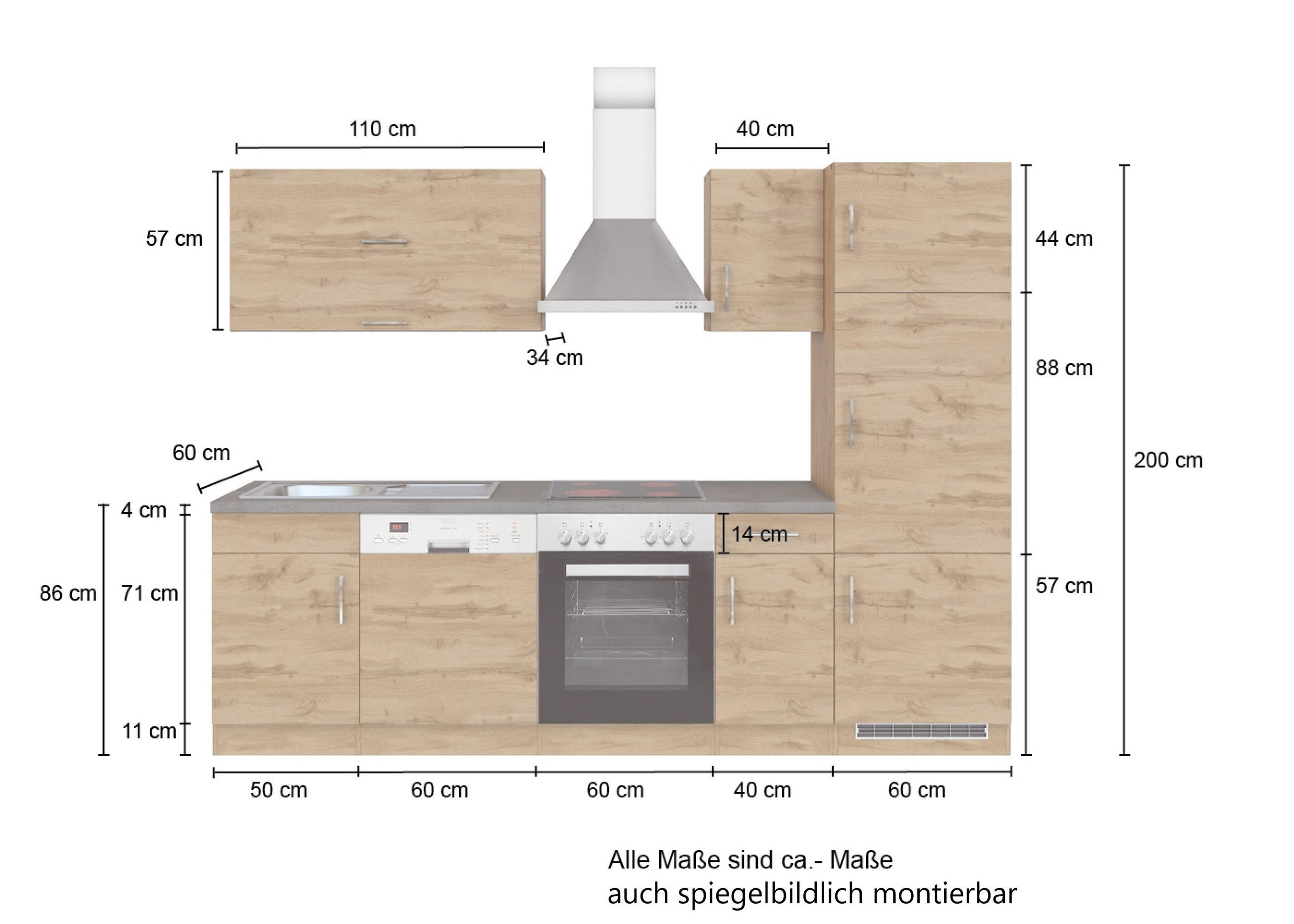 KÜCHENLEERBLOCK 270 cm   in Anthrazit  - Eichefarben/Anthrazit, MODERN, Holzwerkstoff (270cm) - Held