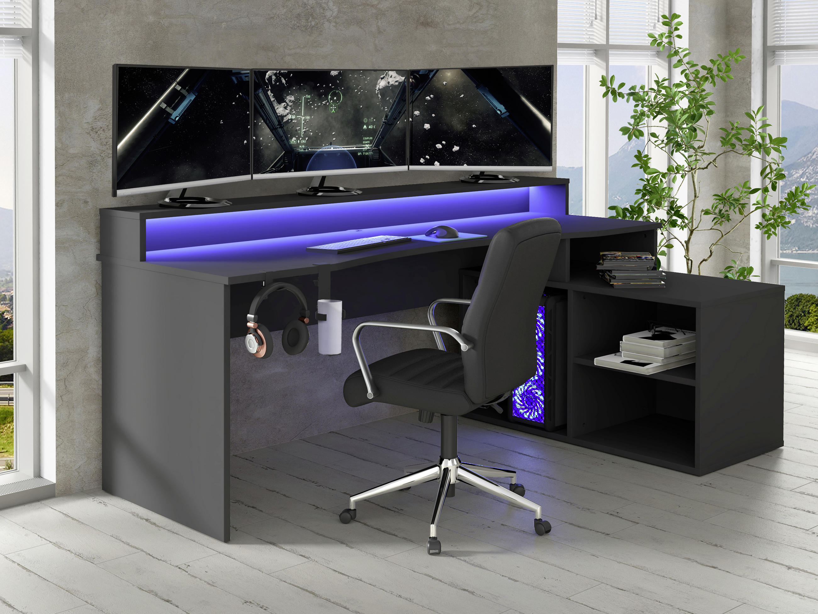 GAMING TISCH 200/125,4/91,1 cm in Schwarz - Schwarz, MODERN, Holzwerkstoff/Kunststoff (200/125,4/91,1cm) - MID.YOU