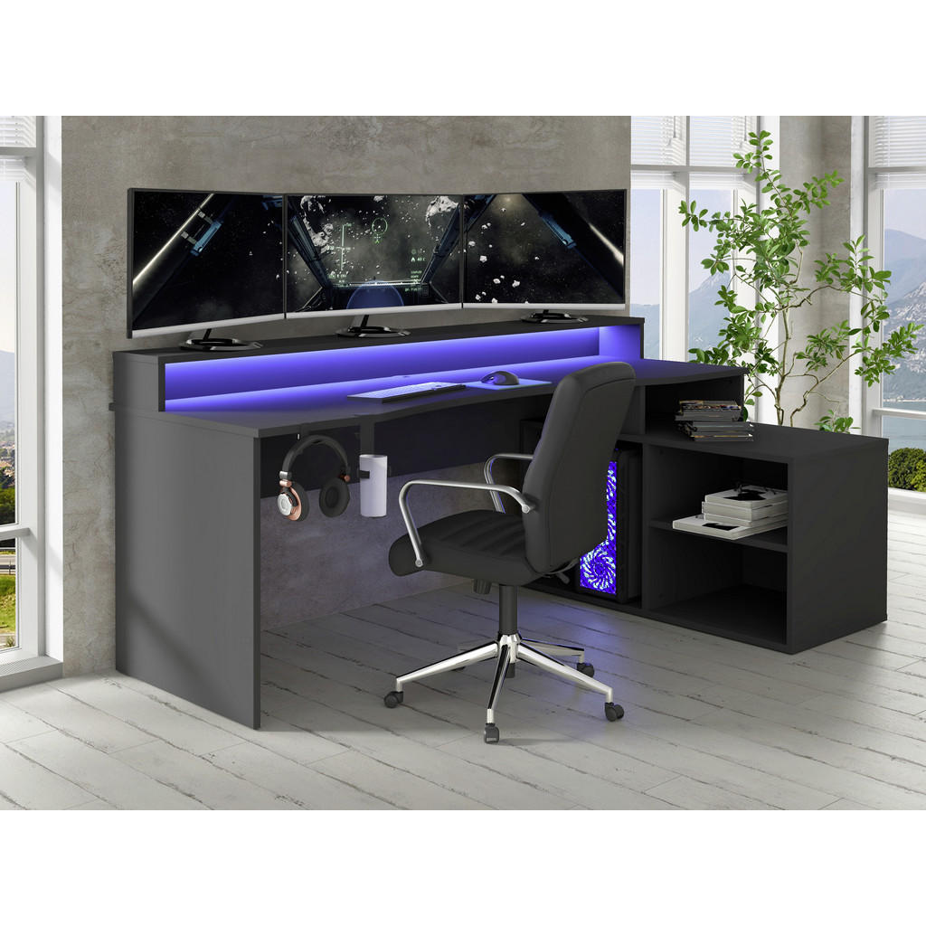 Thumbnail - Mid.you Gamingtisch, Schwarz, Metall, Kunststoff, Holzwerkstoff, rechteckig, Wange, 125.4x91.1x200 cm, Kabeldurchlass, S...