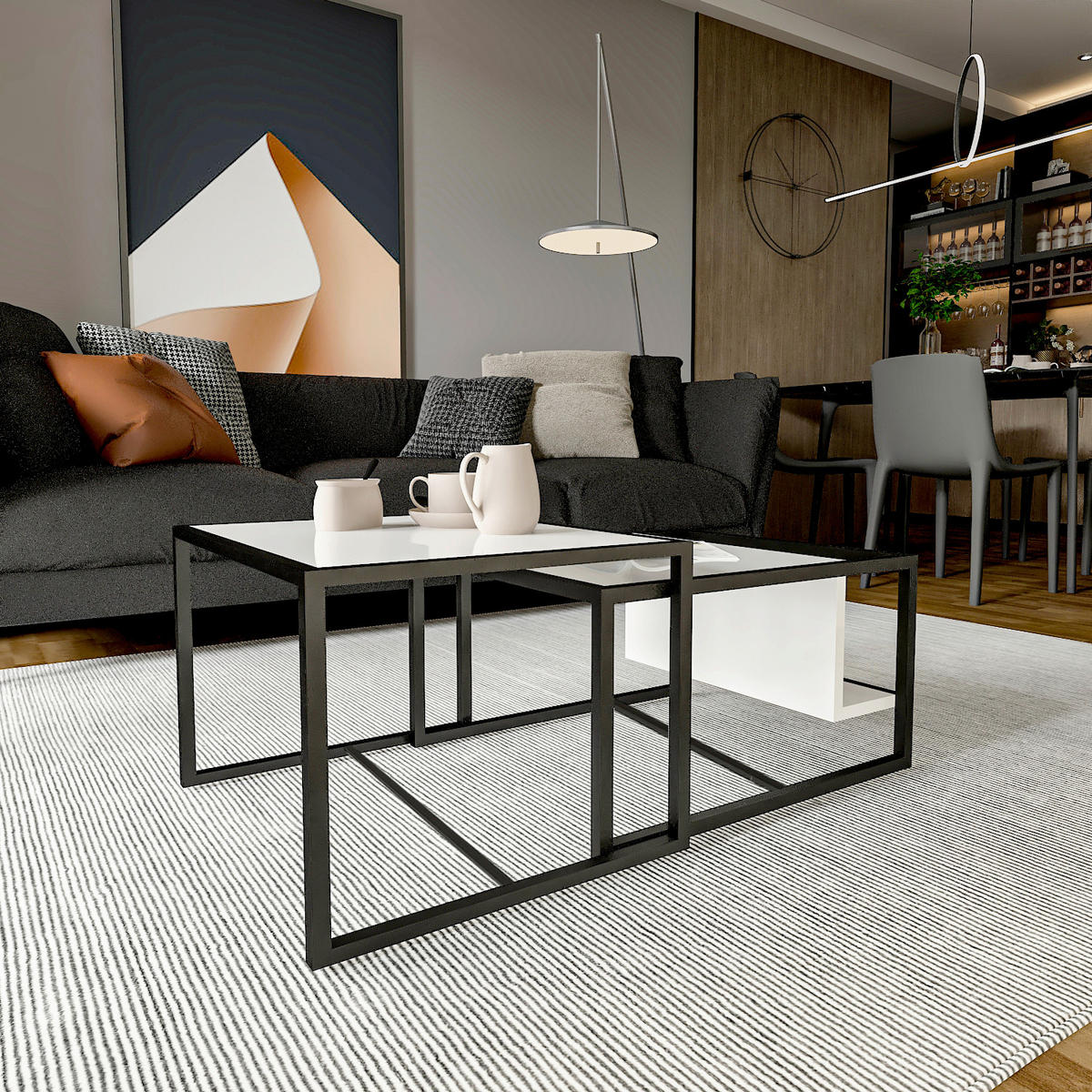 COUCHTISCHSET Bati Couchtisch Weiß  - Schwarz/Weiß, Design, Holzwerkstoff - Livetastic