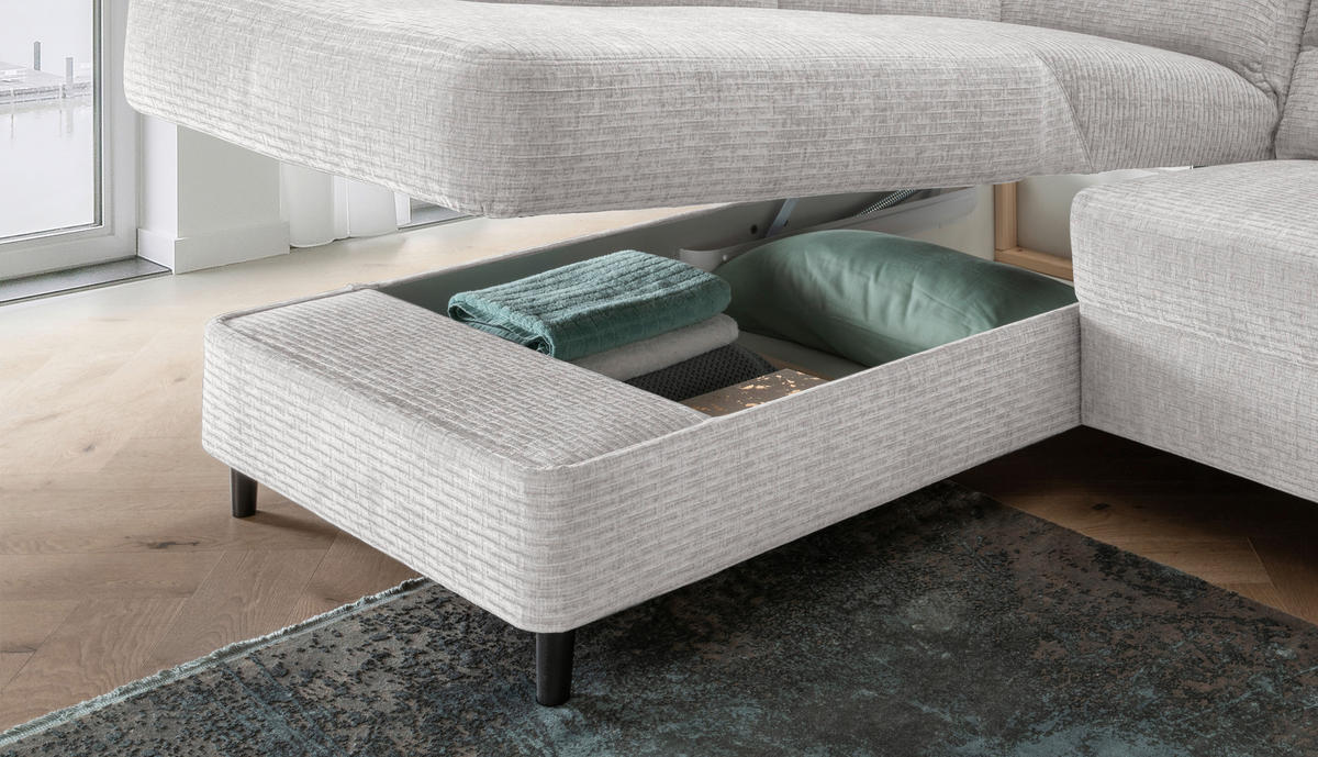 ECKSOFA in Mikrofaser Weiss  - Weiss/Schwarz, Modern, Holz/Textil (176/279cm) - Livetastic
