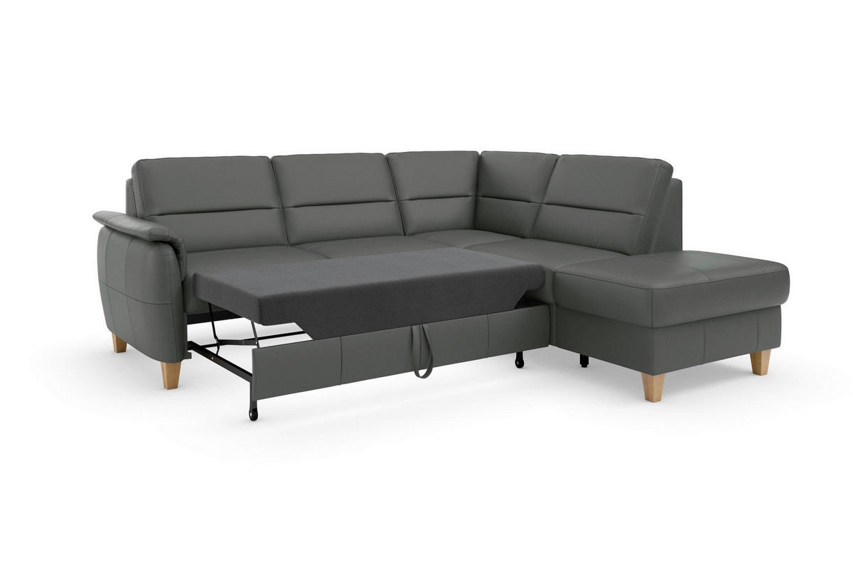 ECKSOFA Mikrofaser Kombination Echtleder/Stoff Anthrazit  - Eichefarben/Anthrazit, Basics, Leder/Holz (236/212cm) - Sit & More