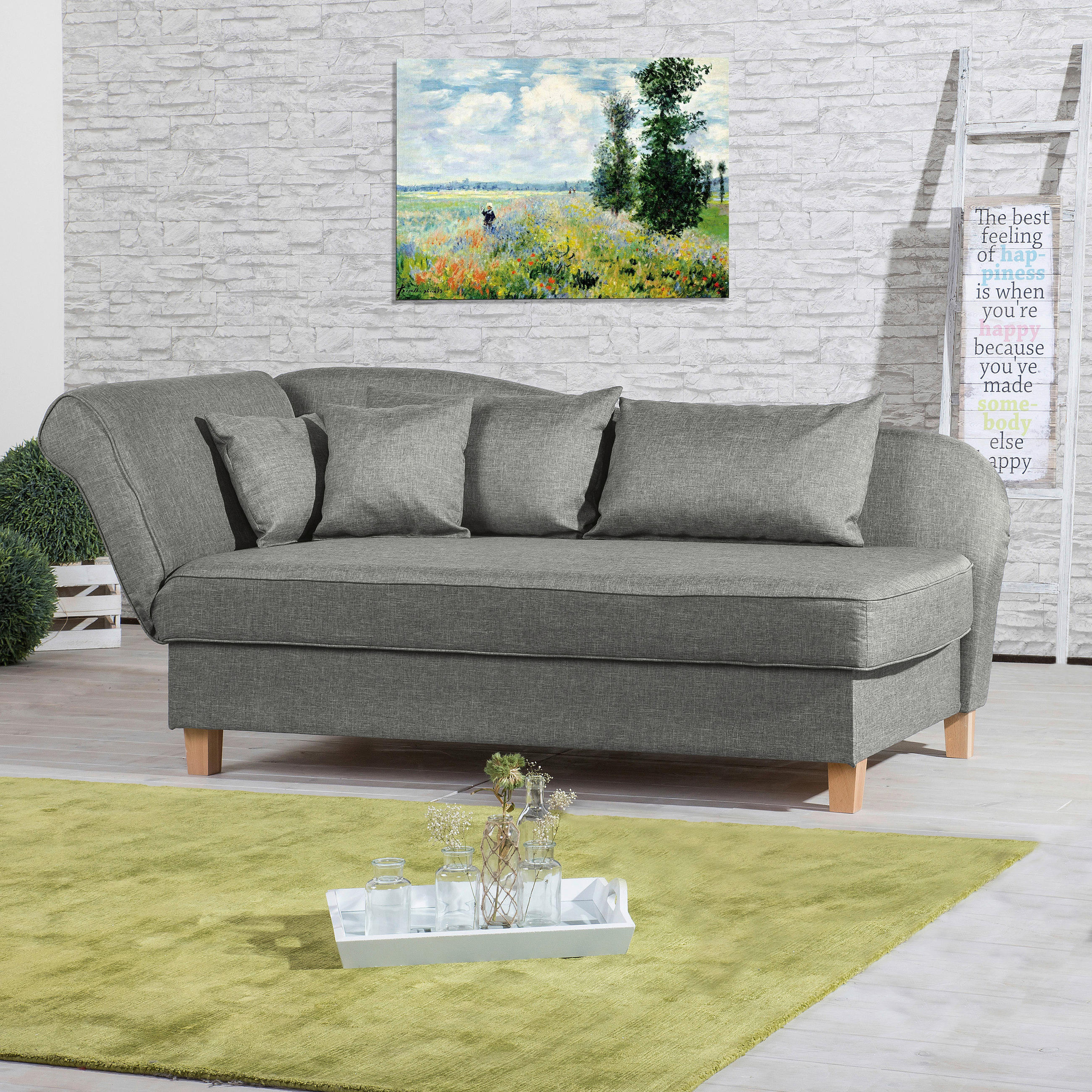 RÉCAMIERE Hellgrau Flachgewebe - Buchefarben/Hellgrau, Design, Holz/Textil (190/88/82cm) - Max Winzer