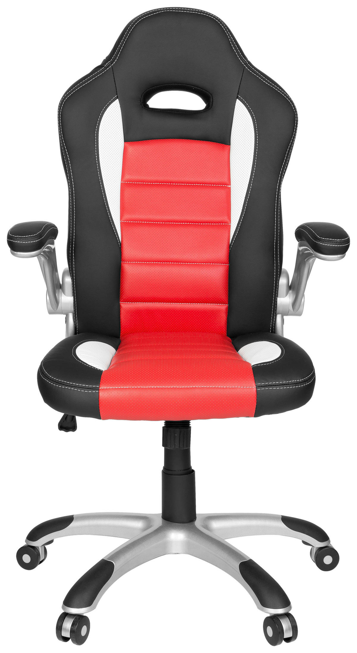 HERNÍ ŽIDLE, vzhled kůže, červená, černá, bílá - bílá/barvy stříbra, Moderní, textil/plast (64/118/57cm) - MID.YOU