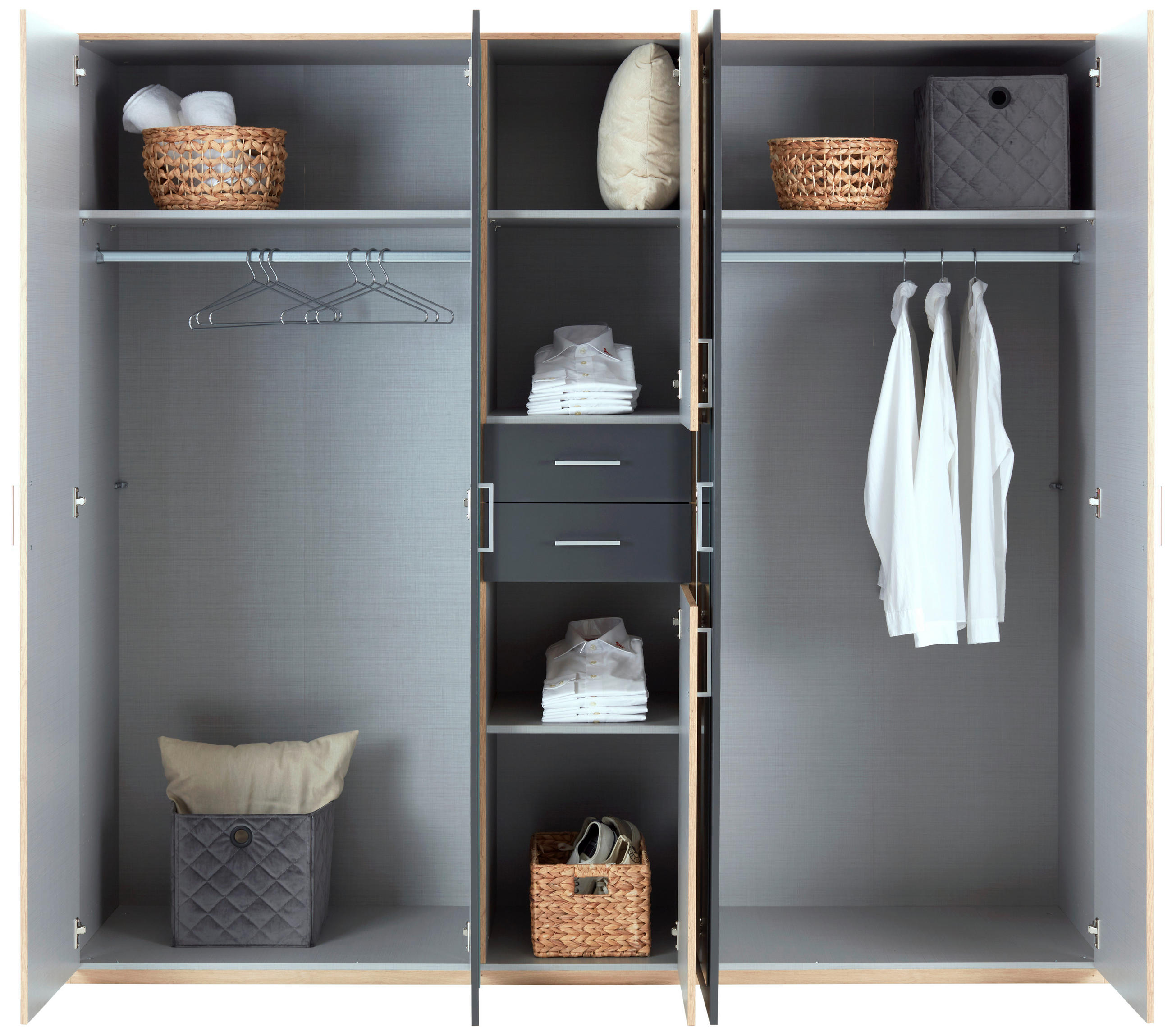 KLEIDERSCHRANK 225/210/58 cm 6-türig Graphitfarben, Eichefarben  - Eichefarben/Graphitfarben, KONVENTIONELL, Holzwerkstoff/Kunststoff (225/210/58cm) - MID.YOU