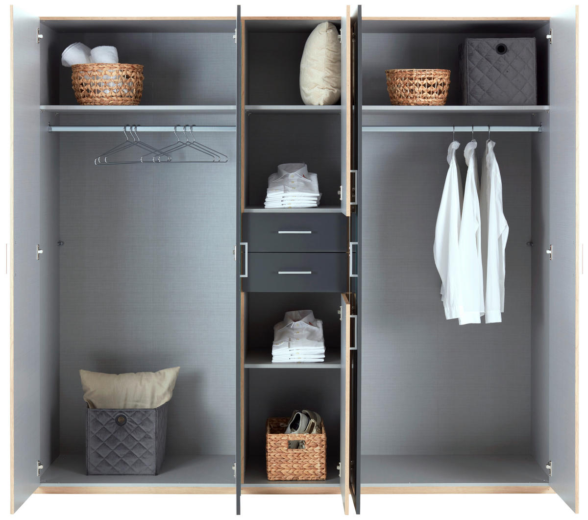 KLEIDERSCHRANK in Graphitfarben, Eichefarben  - Eichefarben/Alufarben, Konventionell, Holzwerkstoff/Kunststoff (225/210/58cm) - MID.YOU