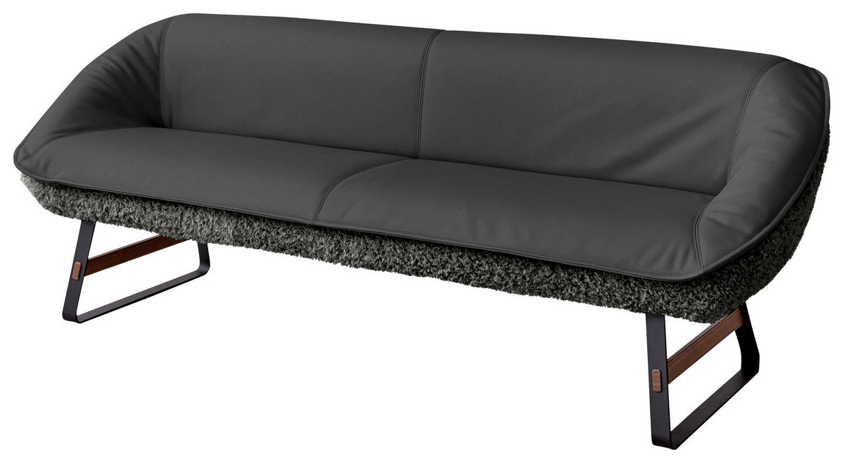 SITZBANK 229/88/80 cm  in Graublau  - Graublau/Schwarz, Design, Leder/Holz (229/88/80cm) - Koinor