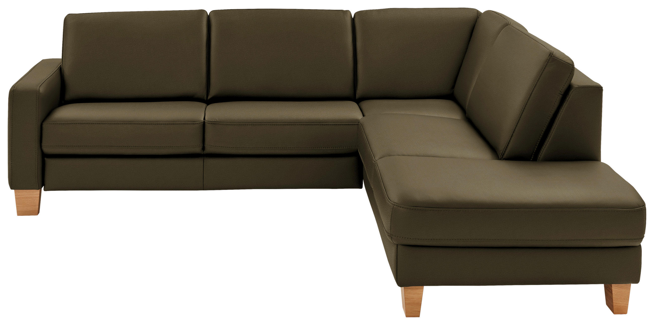 ECKSOFA in Echtleder Olivgrün  - Eiche Bianco/Olivgrün, Konventionell, Leder/Holz (257/235cm) - Valdera