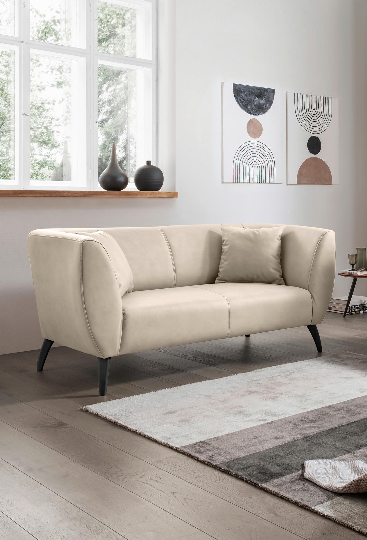 2-SITZER-SOFA in Lederlook Beige  - Beige/Schwarz, Modern, Holz/Textil (172/83/88cm) - Livetastic