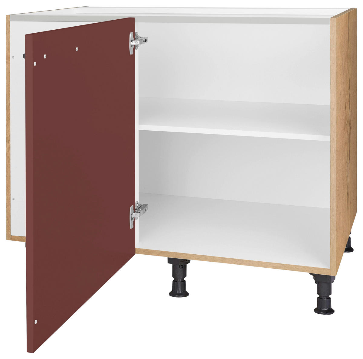 ECKUNTERSCHRANK 125/87/65 cm  - Eichefarben/Rot, MODERN, Holzwerkstoff/Metall (125/87/65cm) - Nobilia