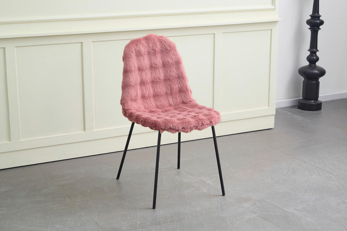 STUHL   Plüsch  Rosa  - Schwarz/Rosa, Design, Textil/Metall (44/87/53cm) - Milino