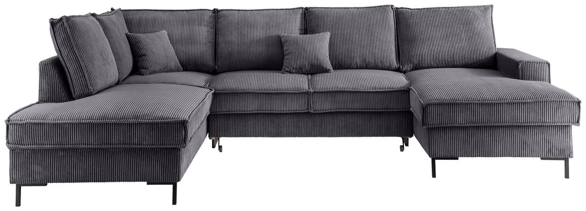 SJEDEĆA GARNITURA tekstil  siva   - siva/crna, Moderno, tekstil/metal (198/309/150cm) - MID.YOU