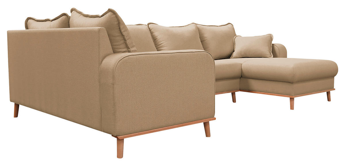 WOHNLANDSCHAFT Sandfarben Textilgeflecht  - Sandfarben/Wengefarben, Design, Holz/Textil (167/296/170cm) - Livetastic