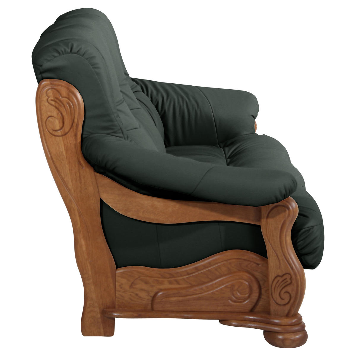 3-SITZER-SOFA in Echtleder Dunkelgrün  - Dunkelgrün/Eichefarben, Lifestyle, Leder/Holz (205/95/95cm) - Max Winzer