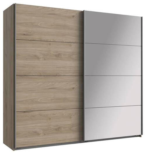 SCHWEBETÜRENSCHRANK  in Eichefarben, Hickory  - Eichefarben/Alufarben, Design, Glas/Holzwerkstoff (225/210/65cm) - Carryhome