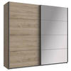 GARDEROB MED SKJUTDÖRRAR 225/210/65 cm 2-dörrar - valnöt hickory/aluminiumfärg, Design, metall/trämaterial (225/210/65cm) - Carryhome