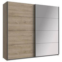 ORMAR - VISEĆA KLIZNA VRATA boja hrasta, hickory  225/210/65 cm  - boja aluminijuma/boja hrasta, Dizajnerski, staklo/metal (225/210/65cm) - MID.YOU