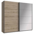 SCHWEBETÜRENSCHRANK  in Eichefarben, Hickory  - Eichefarben/Alufarben, Design, Glas/Holzwerkstoff (225/210/65cm) - Carryhome