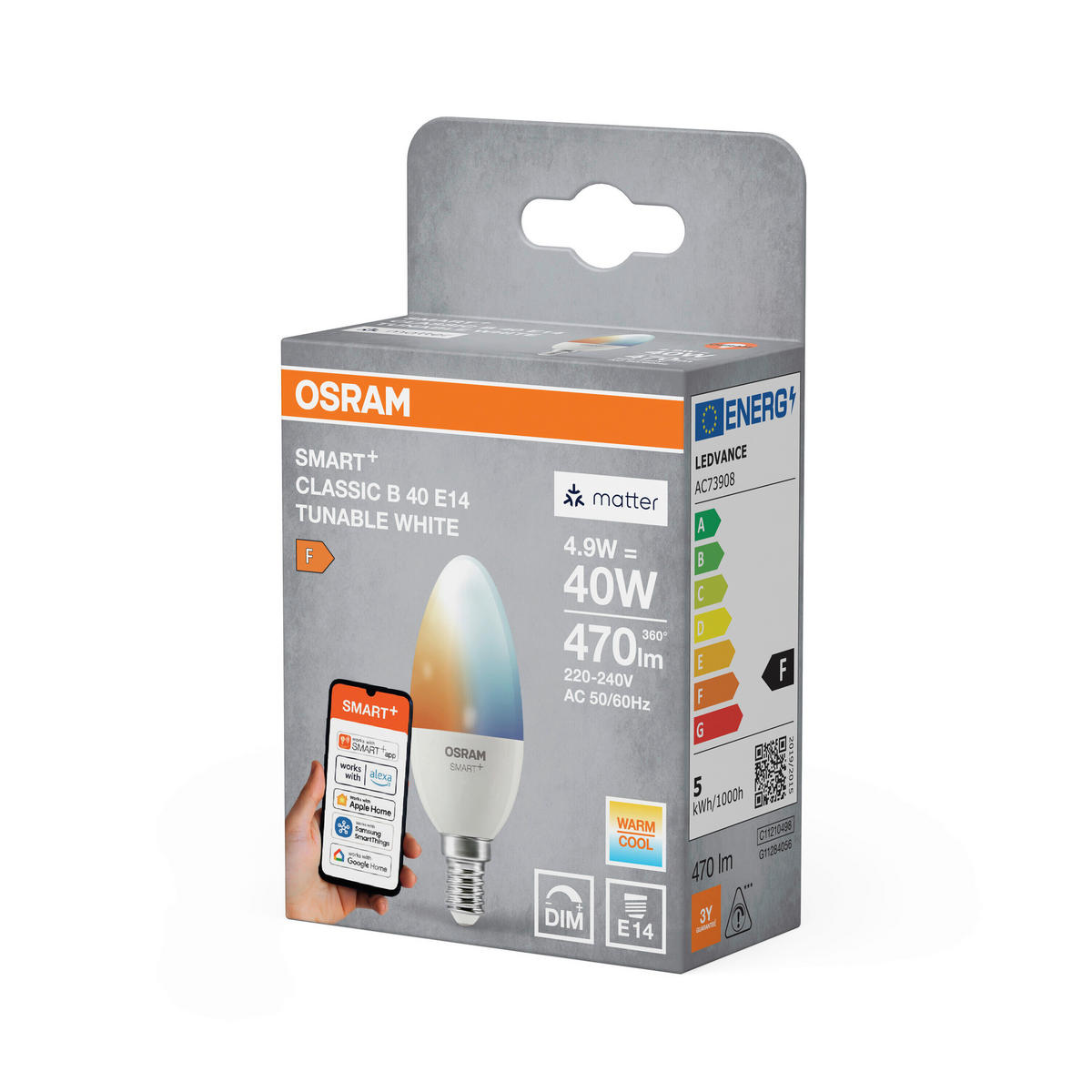 LED-LEUCHTMITTEL E14 4,9 W 470 lm  - Weiß, Basics, Kunststoff (3,9/11,5cm) - Osram