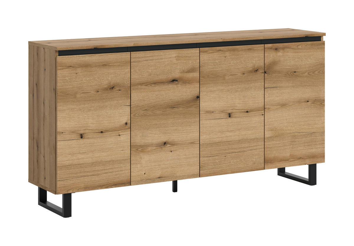 SIDEBOARD 160/84/36 cm  - mörk ek/svart, Design, trämaterial/plast (160/84/36cm) - Livetastic