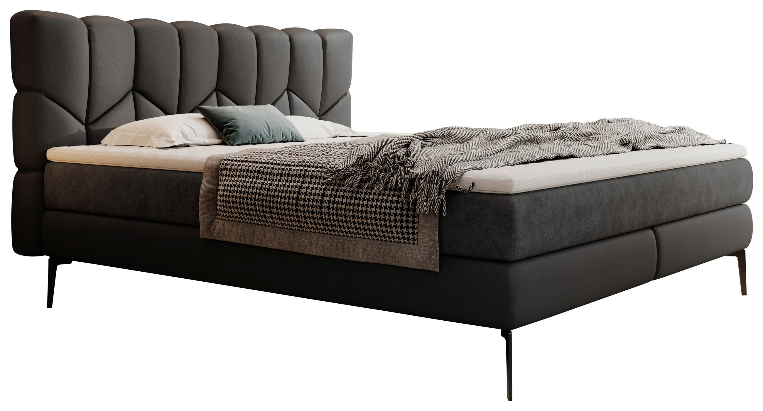 BOXSPRINGBETT 180/200 cm  in Schwarz  - Schwarz, Design, Leder/Textil (180/200cm) - Esposa